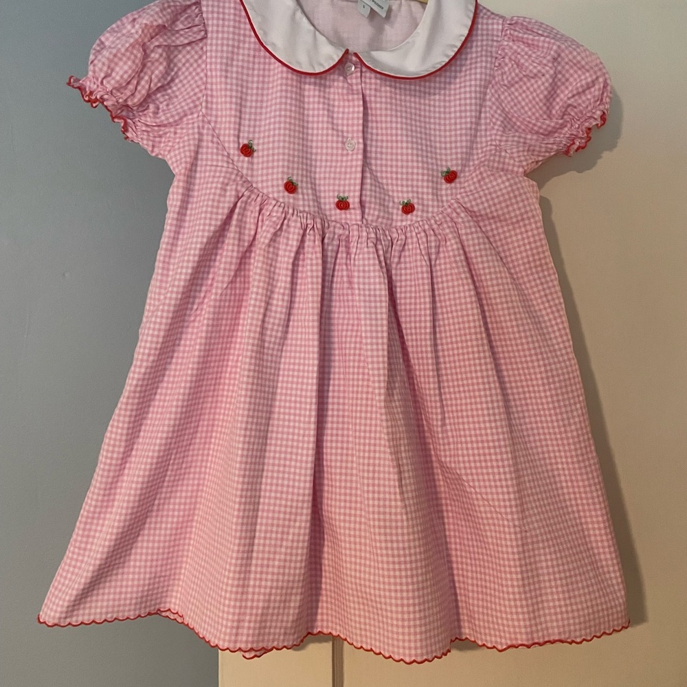Pink Gingham Dress with pumpkin stitching